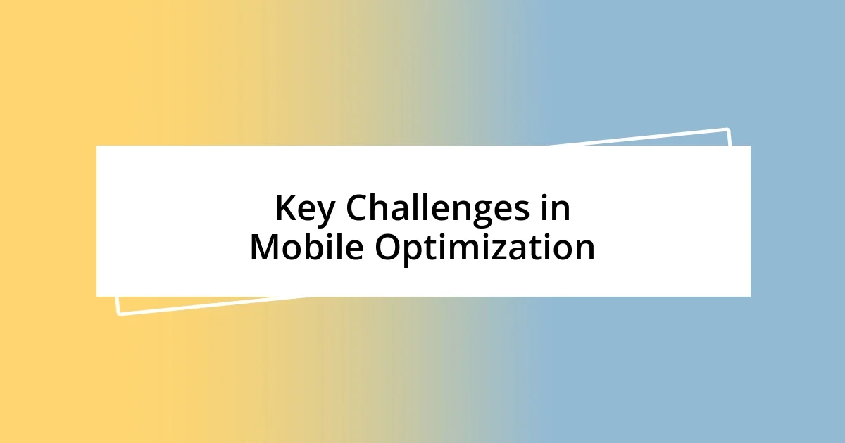 Key Challenges in Mobile Optimization